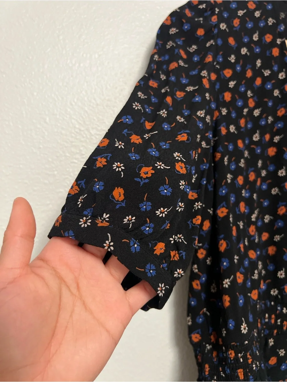 Madewell Flower Garden Floral Peplum Wrap Top Black Orange Blue Short Sleeve Sz4
